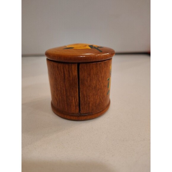 Vintage Wood Roll Stamp Holder Dispenser Yellow Roses Felt Bottom - Picture 5 of 9